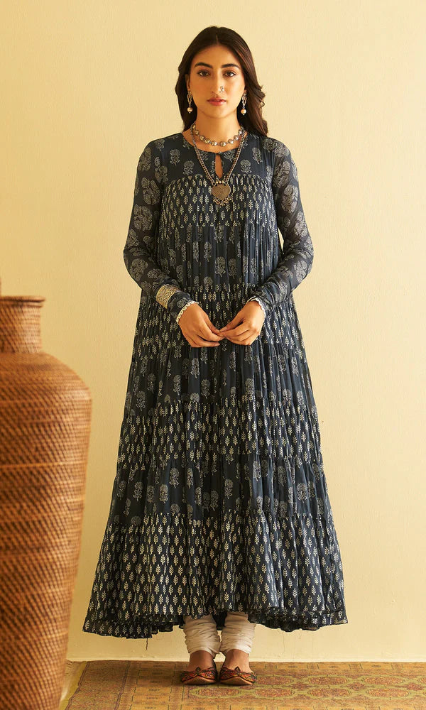 Block Printed Anarkali With Chooridar And Dupatta