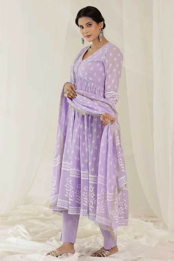 COTTON EVOKEE LAVENDER DRESS FOR WOMEN