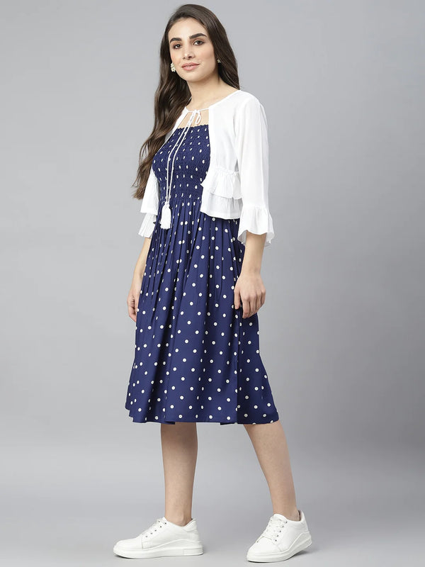 COTTON POLKA BLUE  DRESS