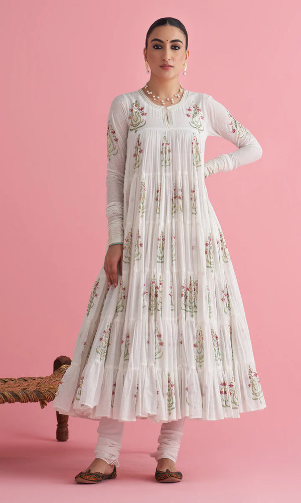 IVORY PRINTED ANARKALI WITH CHOORIDAR AND DUPATTA