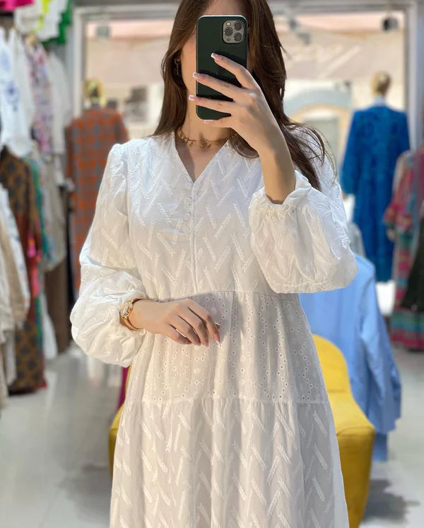 LONG DRESS SCREEN PRINTED WHITE LONG DRES