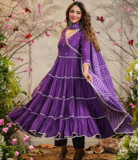 SOLID ANARKALI LAVENDER DRESS