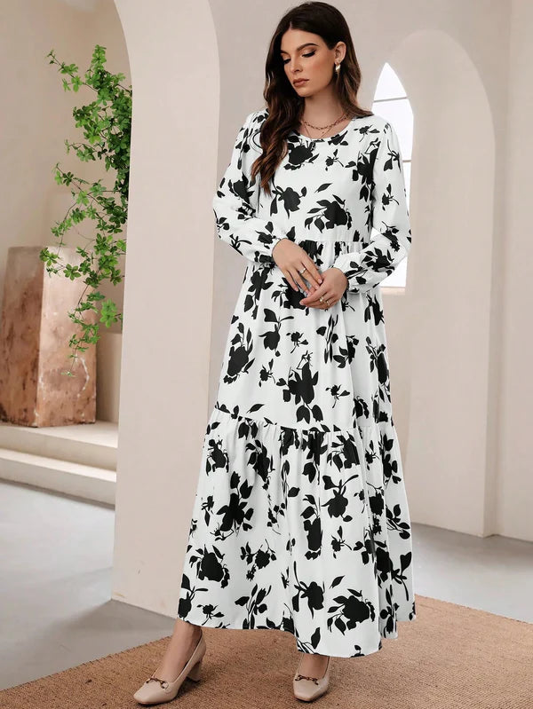 Linen Black Printed  Women Dress Set