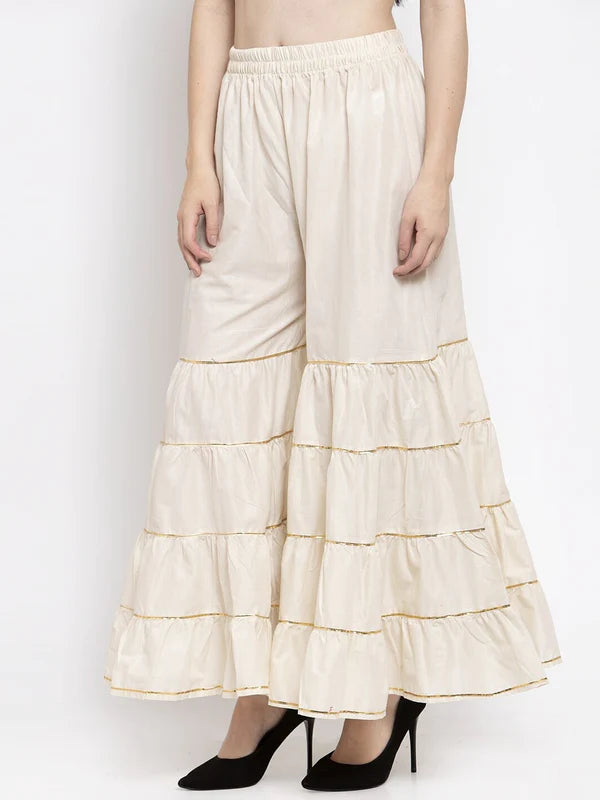 Off White & Gold-Toned Embellished Gota Patti EVOKEE Palazzo for Women