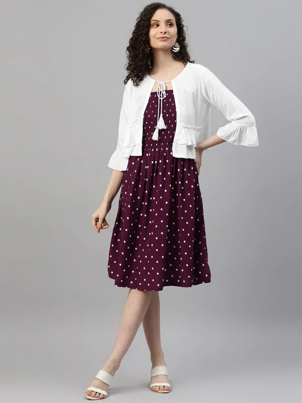 Polka Printed Flare Dress for Women