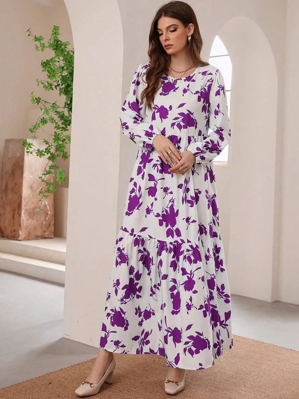 Printed Purple Colour Linen Dress