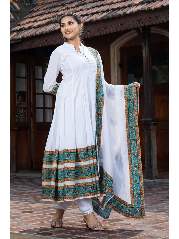 Pure Soft Cotton Stylish White Suit Anarkali Dress