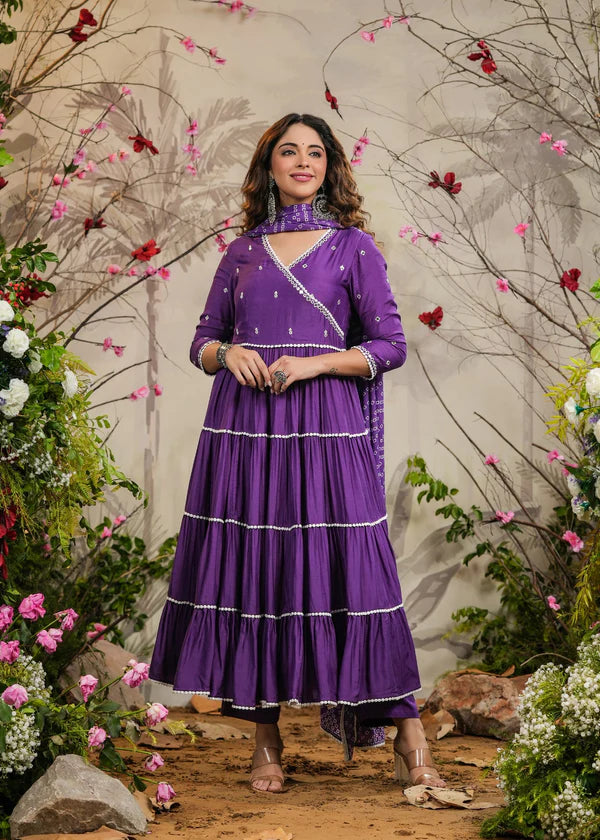 SOLID ANARKALI LAVENDER  DRESS