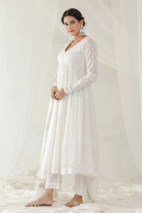 White Cotton Evokee Dress for Women