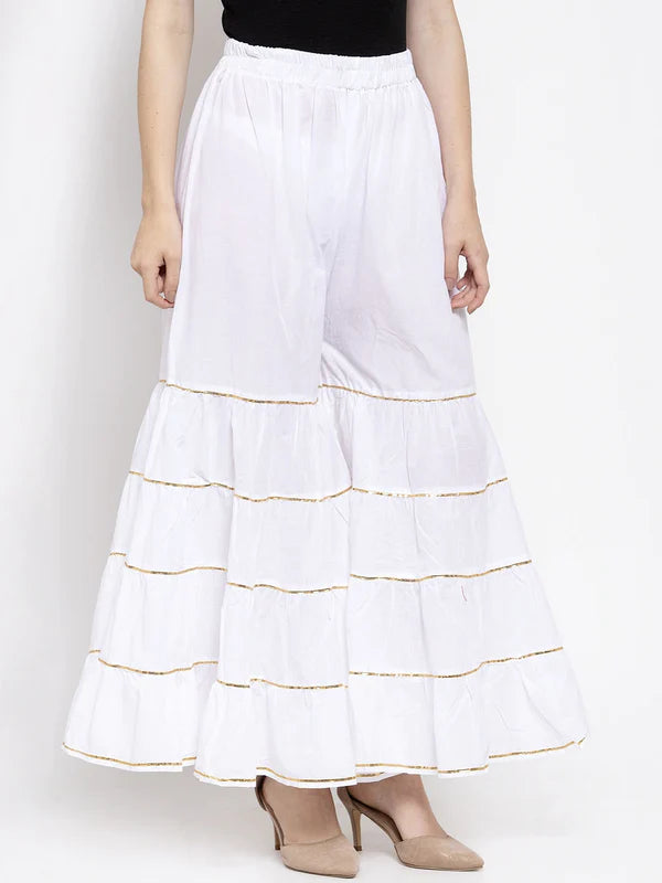 White & Gold-Toned Embellished Gota Patti Palazzo for Women